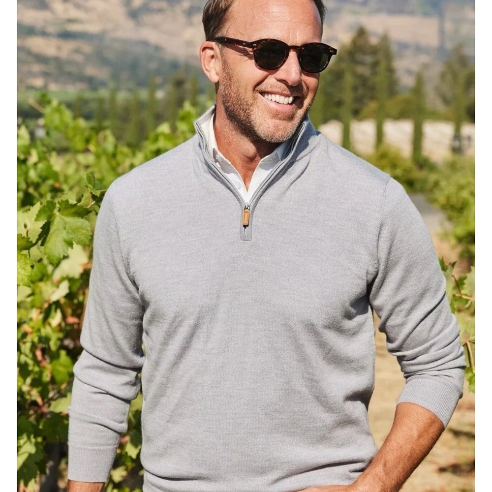 Collars & Co. NWT Austrailian Merino Wool Sweater Gray Melange Quarter Zip Small